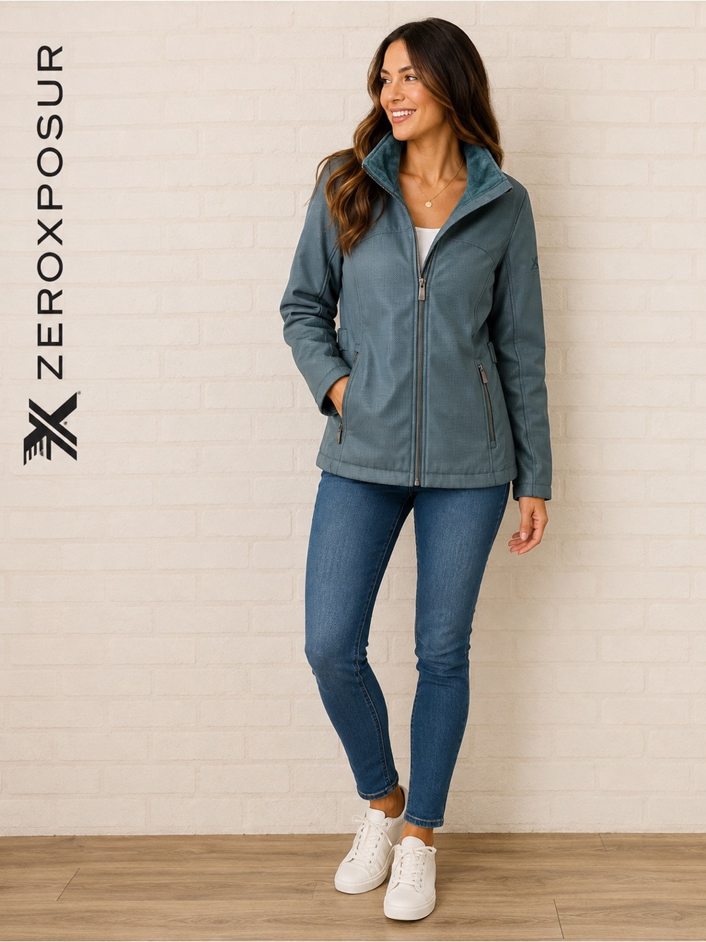 ZeroXposur Women's Teal Herringbone Fleece-Lined Softshell Jacket XL